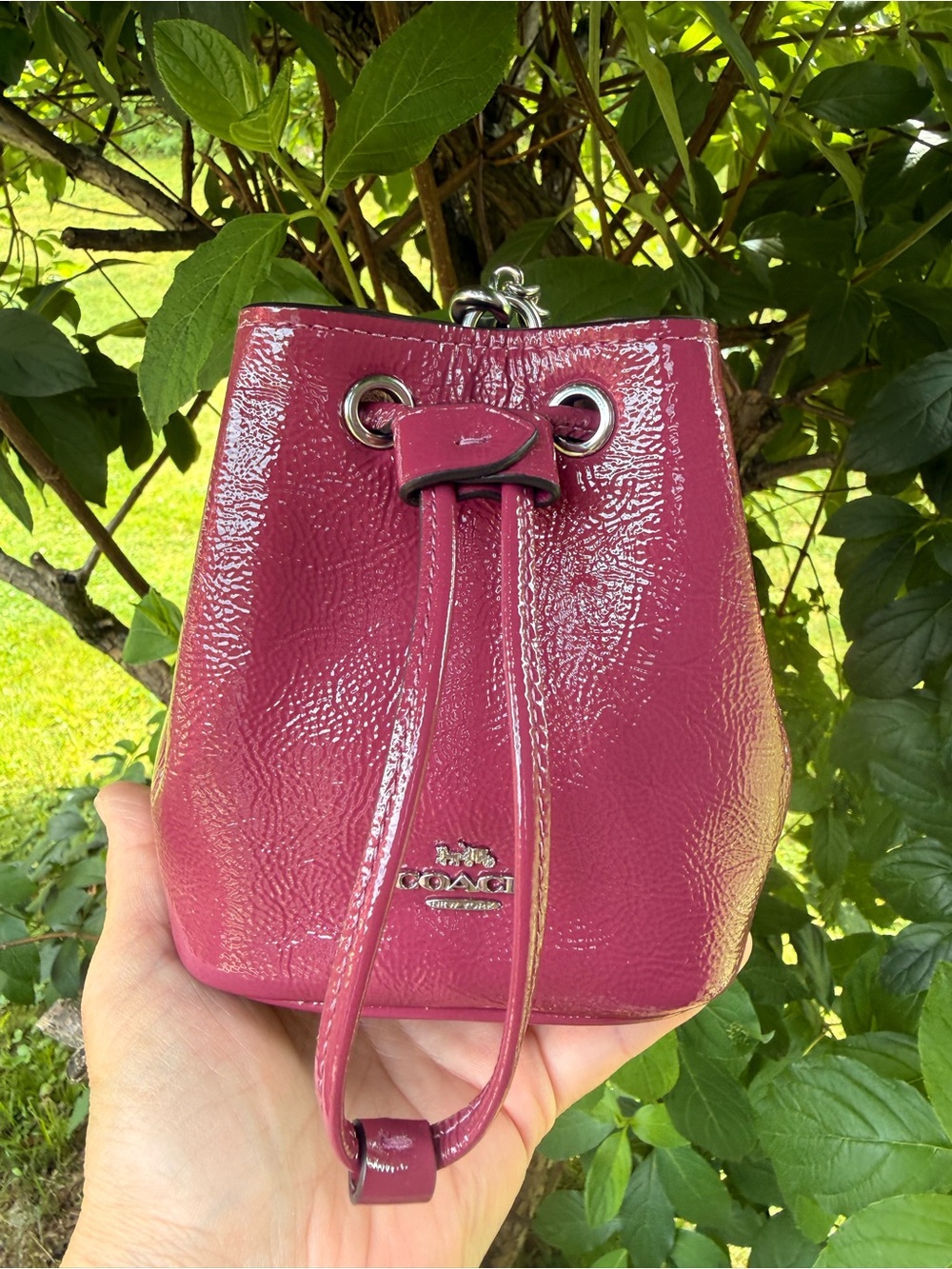 Coach Drawstring Crinkle Wristlet Pouch